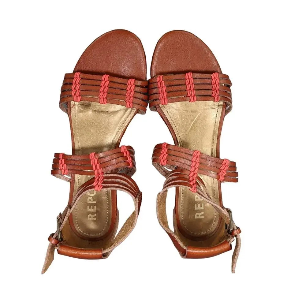Report Shoes Womens 9.5 Sandals Fashion Leather Casual Strappy Brown Wedge Boho
